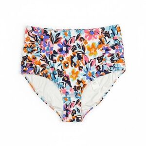 Anne Cole Bikini Bottom Womens Large Floral High Waist Ruched Swim‎ UPF 50